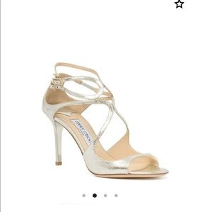 Jimmy Choo silver heeled sandal.   Good shoe for cocktail or black-tie attire.